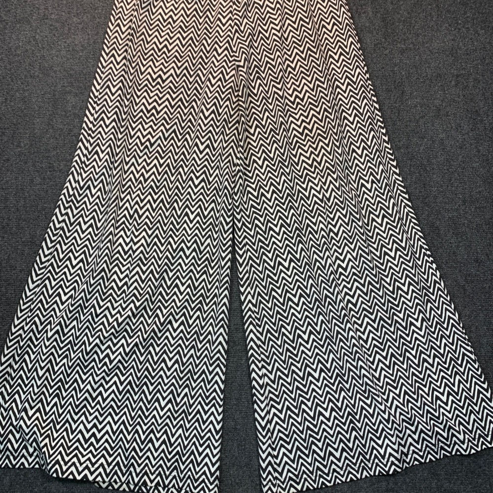 Cato Palazzo Pants Women L Black White Chevron Wide Barrel Leg Retro Stretchy